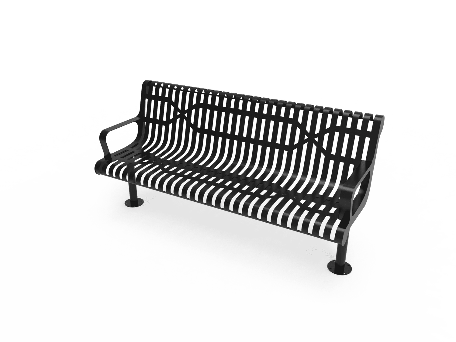 Commercial Steel Ribbed Classic Contoured Park Bench – Thermoplastic Coated, Surface or In-Ground - Outdoorsiness