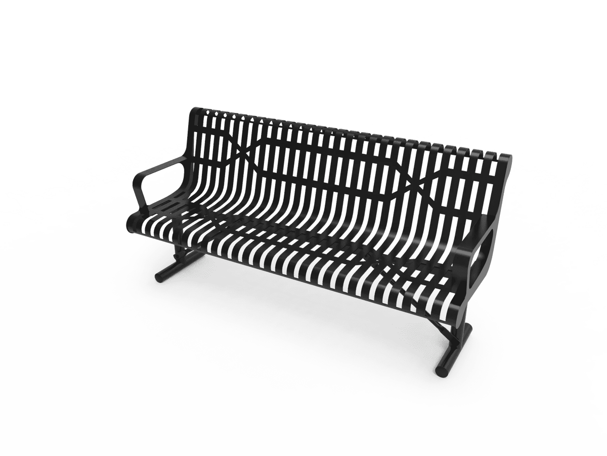 Commercial Steel Ribbed Classic Contoured Park Bench – Thermoplastic Coated, Surface or In-Ground - Outdoorsiness