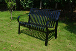 Courtyard Commercial 4ft Slatted Steel Park Bench With Back – Powder Coated, Quick Ship - Outdoorsiness