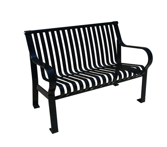 Courtyard Commercial 4ft Slatted Steel Park Bench With Back – Powder Coated, Quick Ship - Outdoorsiness