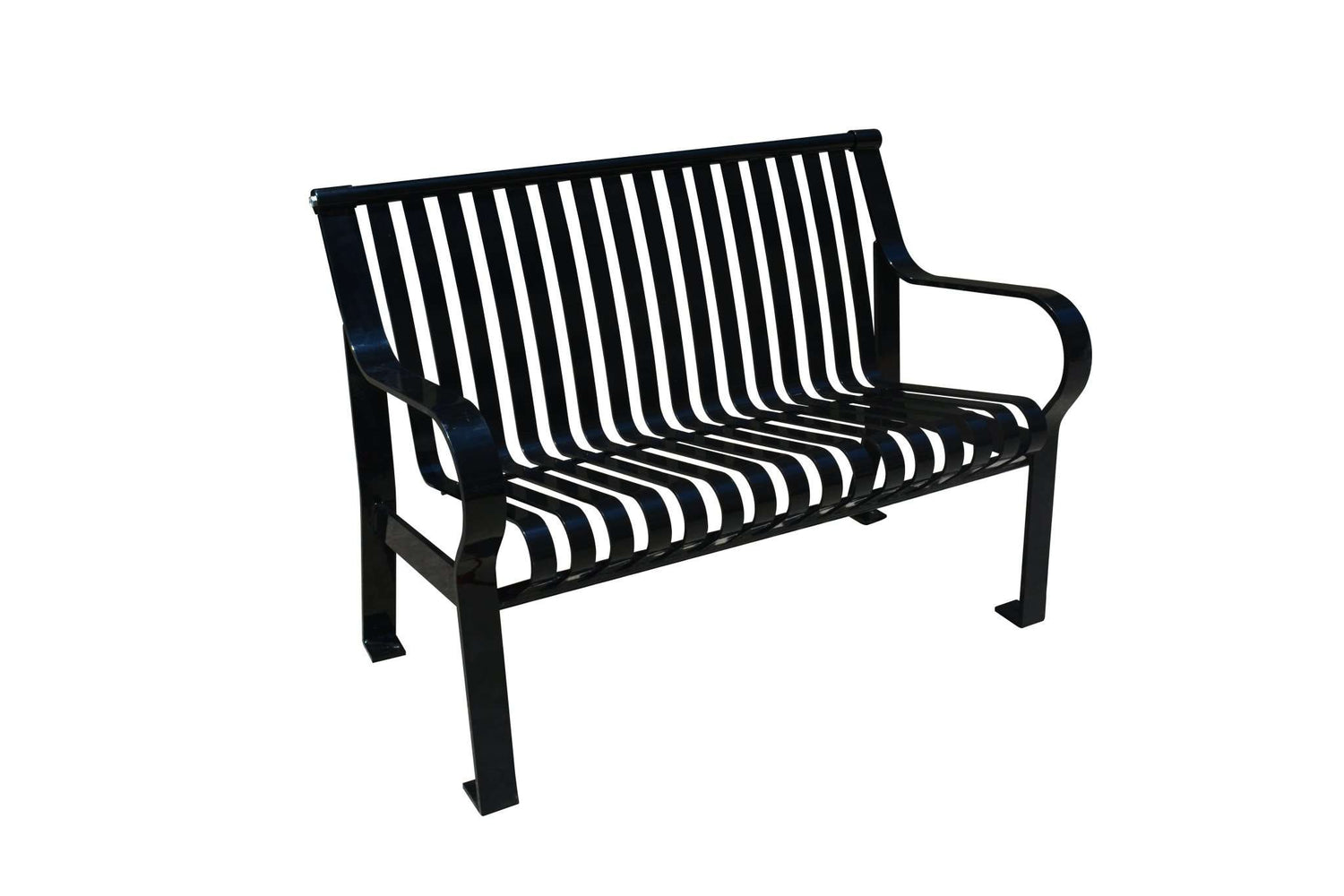 Courtyard Commercial 4ft Slatted Steel Park Bench With Back – Powder Coated, Quick Ship - Outdoorsiness