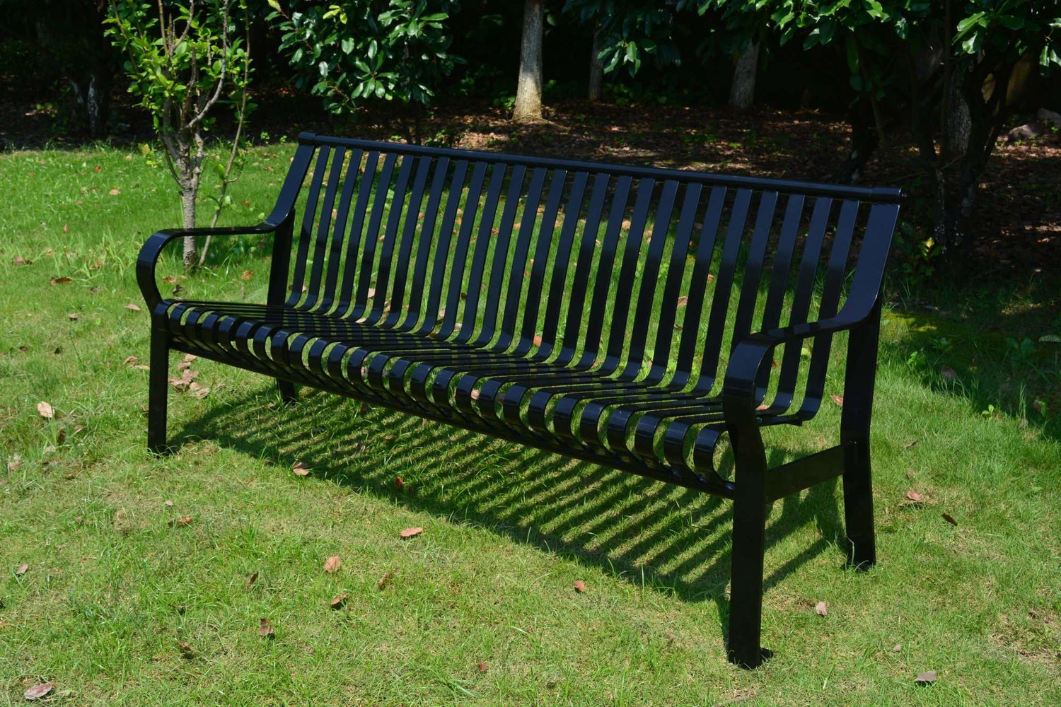 Courtyard Commercial 6ft Slatted Steel Park Bench With Back – Powder Coated, Quick Ship - Outdoorsiness