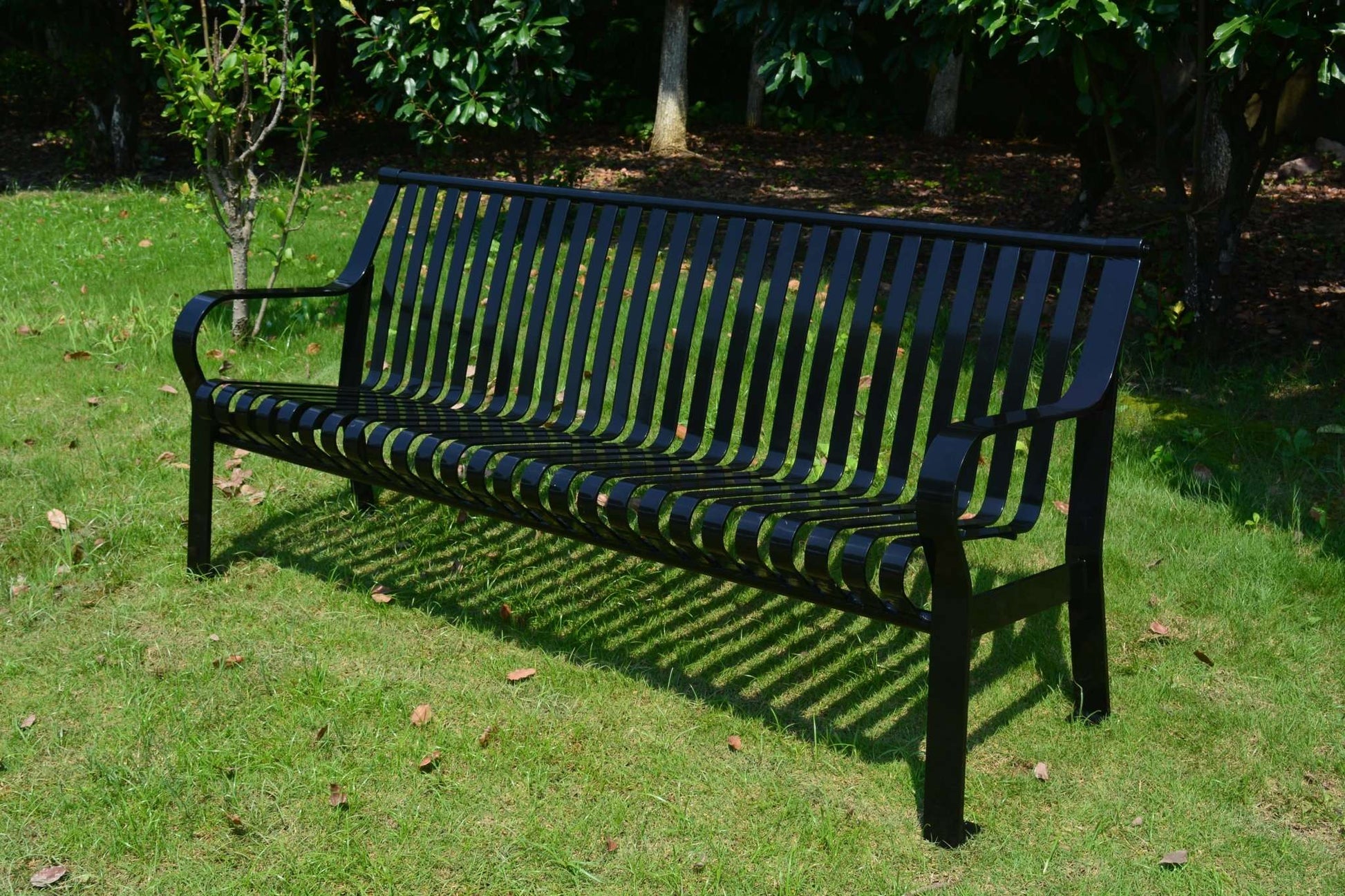 Courtyard Commercial 6ft Slatted Steel Park Bench With Back – Powder Coated, Quick Ship - Outdoorsiness