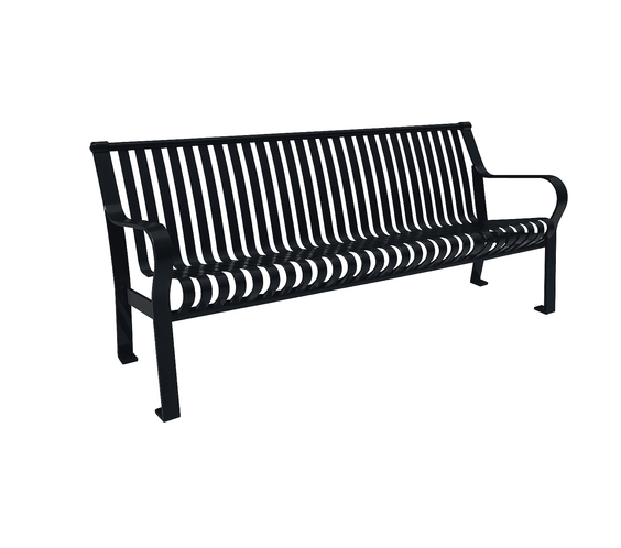 Courtyard Commercial 6ft Slatted Steel Park Bench With Back – Powder Coated, Quick Ship - Outdoorsiness