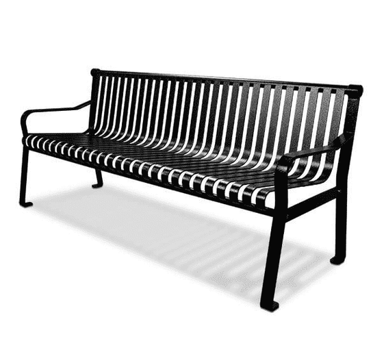 Courtyard Commercial 6ft Slatted Steel Park Bench With Back – Powder Coated, Quick Ship - Outdoorsiness