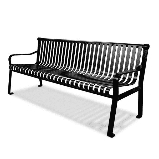 Courtyard Commercial 6ft Slatted Steel Park Bench With Back – Powder Coated, Quick Ship - Outdoorsiness
