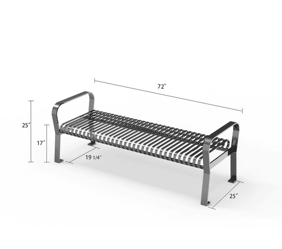 Courtyard Commercial 6ft Slatted Steel Park Bench Without Back – Powder Coated, Quick Ship - Outdoorsiness