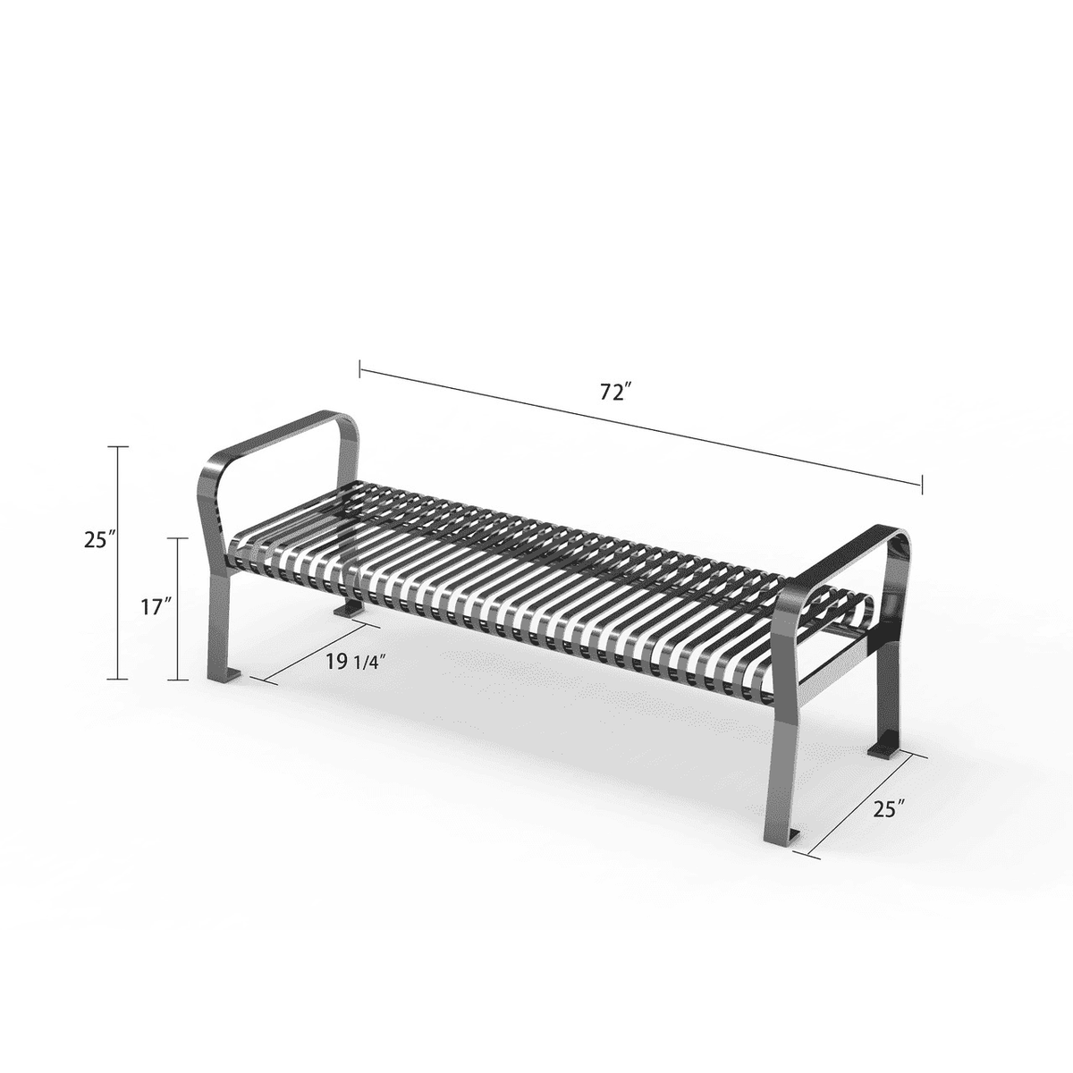 Courtyard Commercial 6ft Slatted Steel Park Bench Without Back – Powder Coated, Quick Ship - Outdoorsiness
