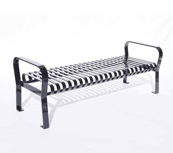 Courtyard Commercial 6ft Slatted Steel Park Bench Without Back – Powder Coated, Quick Ship - Outdoorsiness