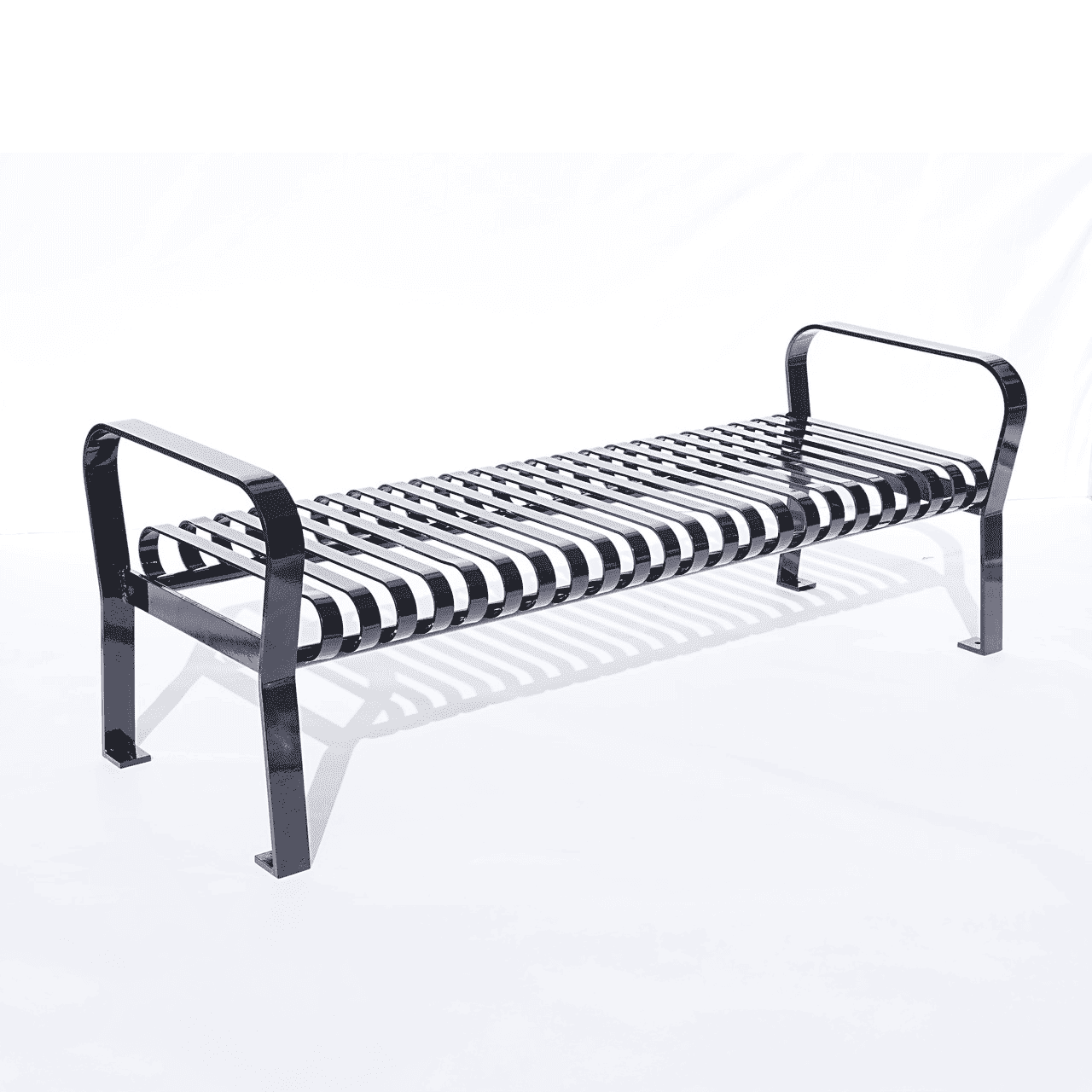 Courtyard Commercial 6ft Slatted Steel Park Bench Without Back – Powder Coated, Quick Ship - Outdoorsiness