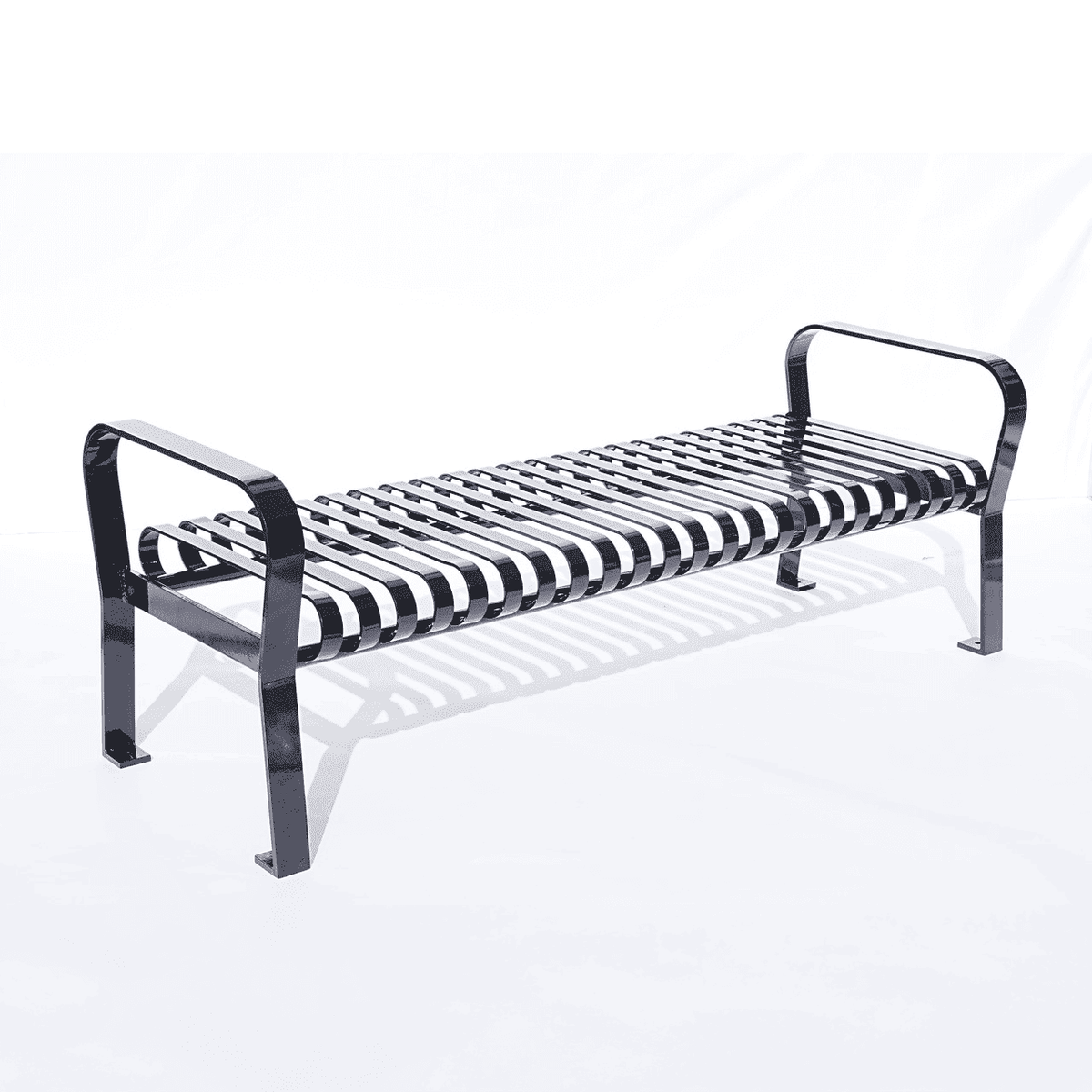 Courtyard Commercial 6ft Slatted Steel Park Bench Without Back – Powder Coated, Quick Ship - Outdoorsiness