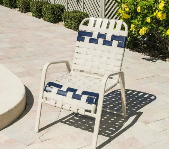 Cross Weave Vinyl Strap Commercial Pool Side Dining Arm Chair - Outdoorsiness
