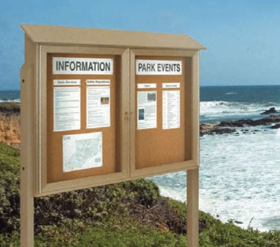 Double Door 52"x40" Cork Outdoor Message Board - Outdoorsiness