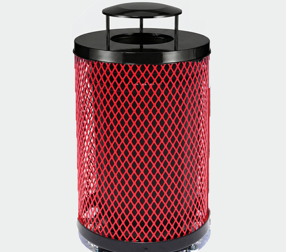 36 Gallon Diamond Expanded Steel Commercial Outdoor Trash Can – Rain Bonnet Lid, Liner & Base