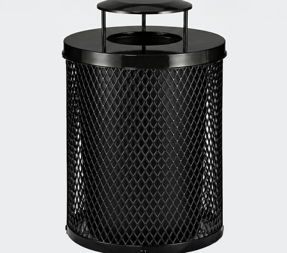 36 Gallon Diamond Expanded Steel Commercial Outdoor Trash Can – Rain Bonnet Lid, Liner & Base