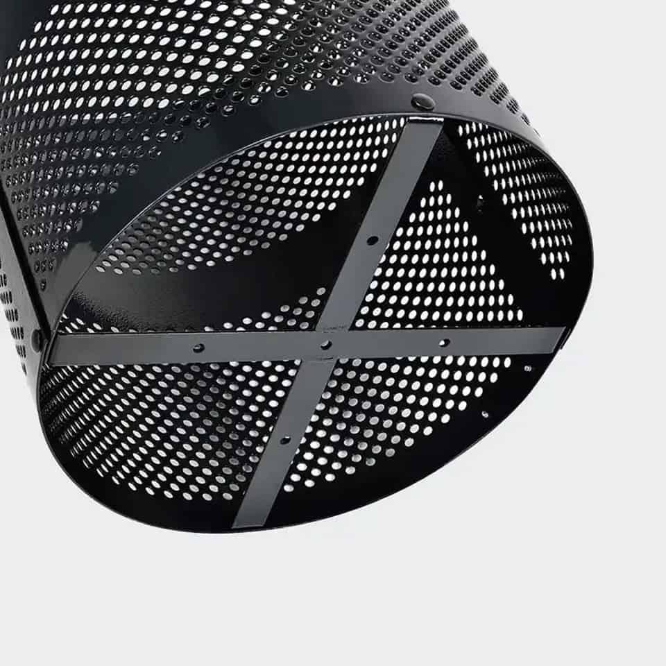 Commercial 36 Gallon Diamond Steel Trash Can With Rain Bonnet Lid, Liner & Base - Outdoor