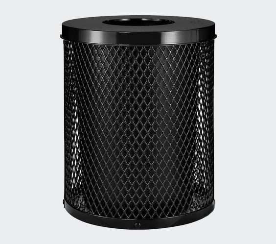 36 Gallon Diamond Expanded Steel Commercial Outdoor Trash Can – Flat Lid, Liner & Base