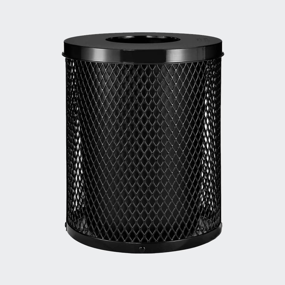 36 Gallon Diamond Expanded Steel Commercial Outdoor Trash Can – Flat Lid, Liner & Base