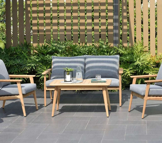 Flores 4 Piece Deep Seating Cushioned Conversation Set - Teak Patio Sofa Set - Outdoorsiness
