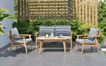 Flores 4 Piece Deep Seating Cushioned Conversation Set - Teak Patio Sofa Set - Outdoorsiness