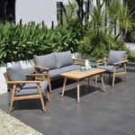 Flores 4 Piece Deep Seating Cushioned Conversation Set - Teak Patio Sofa Set - Outdoorsiness