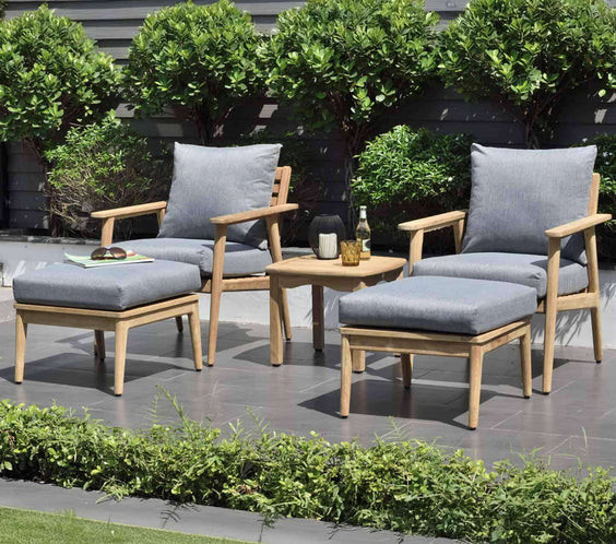 Flores 5 Piece Deep Seating Cushioned Seating Set - Teak Patio Sofa Set - Outdoorsiness