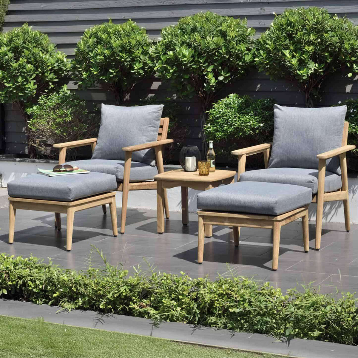 Flores 5 Piece Deep Seating Cushioned Seating Set - Teak Patio Sofa Set - Outdoorsiness