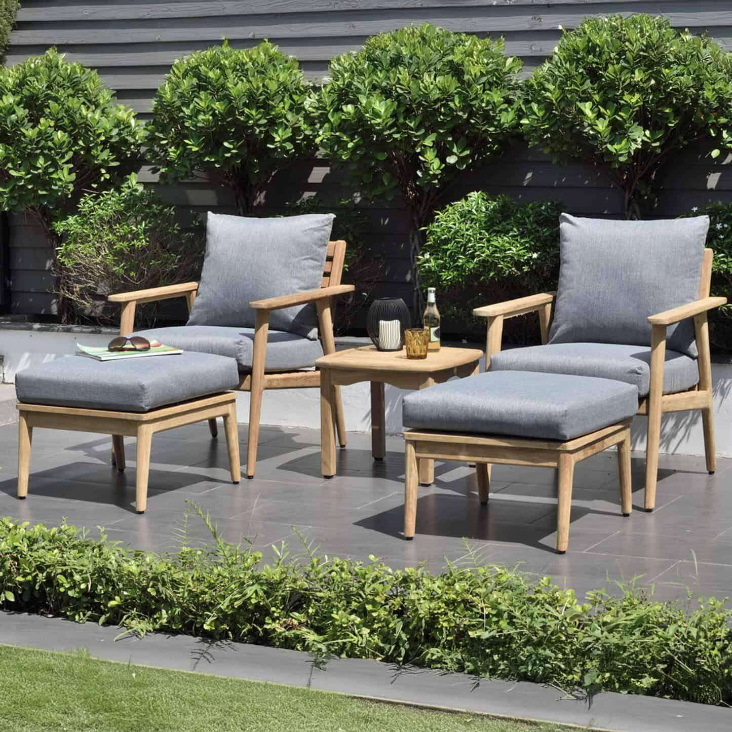 Flores 5 Piece Deep Seating Cushioned Seating Set - Teak Patio Sofa Set - Outdoorsiness