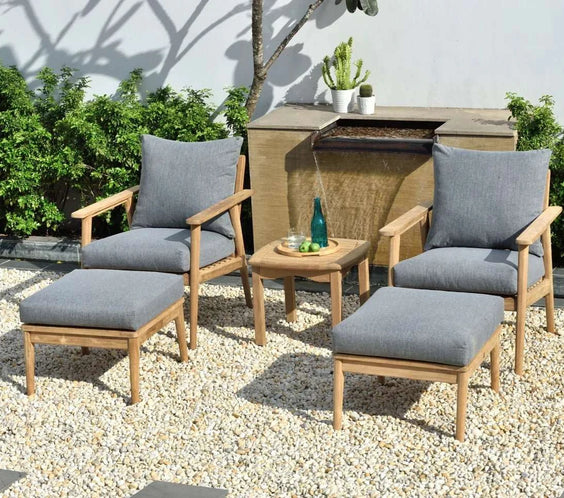 Flores 5 Piece Deep Seating Cushioned Seating Set - Teak Patio Sofa Set - Outdoorsiness