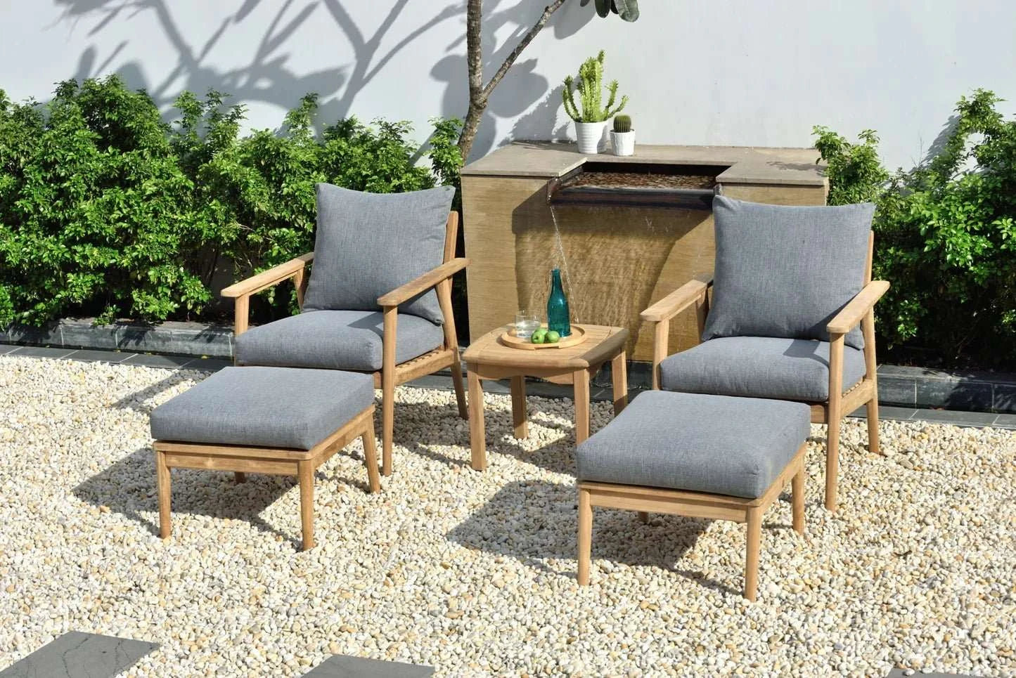 Flores 5 Piece Deep Seating Cushioned Seating Set - Teak Patio Sofa Set - Outdoorsiness