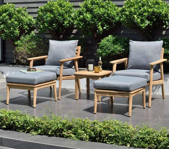 Flores 5 Piece Deep Seating Cushioned Seating Set - Teak Patio Sofa Set - Outdoorsiness