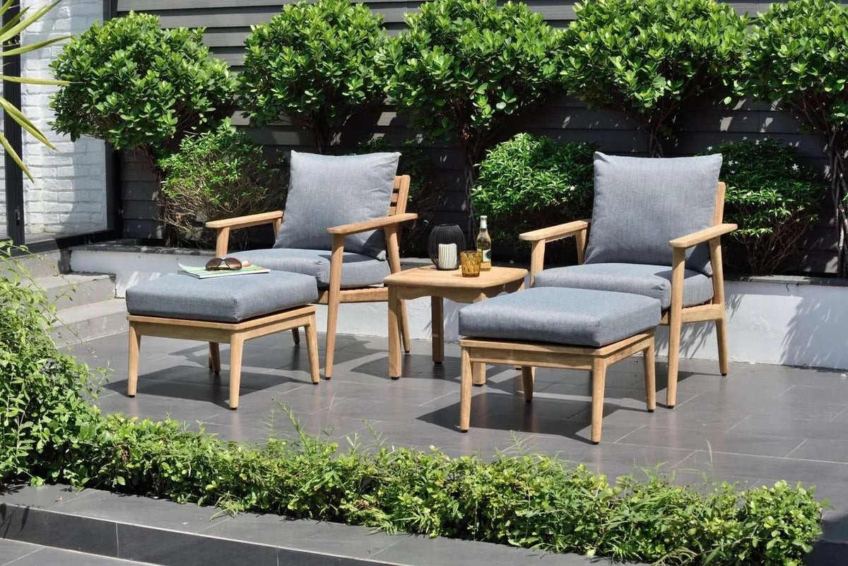 Flores 5 Piece Deep Seating Cushioned Seating Set - Teak Patio Sofa Set - Outdoorsiness