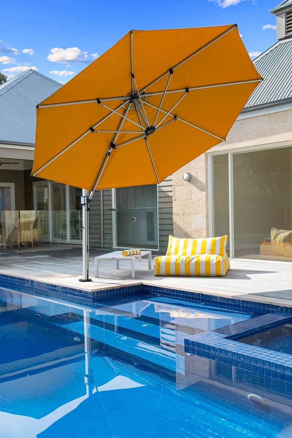 Frankford Aurora 11 Foot Octagon Cantilever Umbrella – Commercial Crank Lift - Outdoorsiness