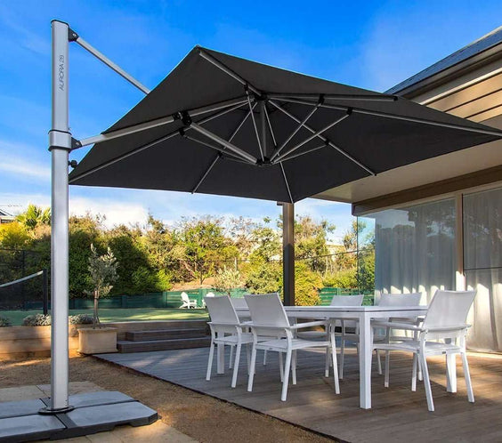 Frankford Aurora 9 Foot Square Cantilever Umbrella – Commercial Crank Lift - Outdoorsiness