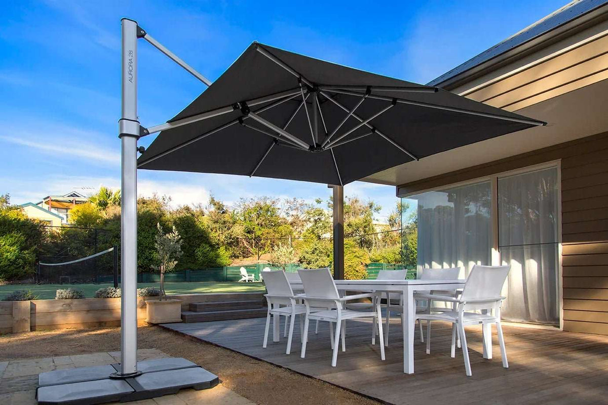 Frankford Aurora 9 Foot Square Cantilever Umbrella – Commercial Crank Lift - Outdoorsiness