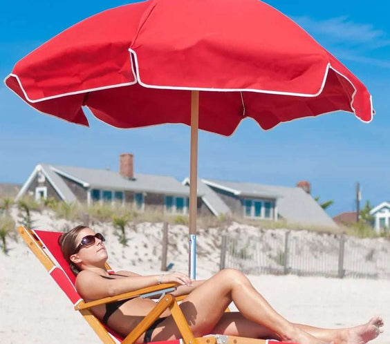 Frankford Emerald Beach Ash wood 6.5 Foot Wide Hexagon Manual Lift Umbrella - Outdoorsiness