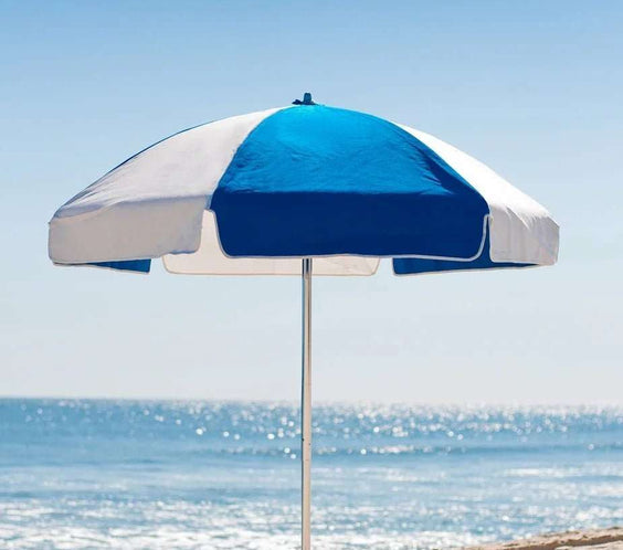 Frankford Emerald Coast 6.5 Foot Hexagon Aluminum Beach Umbrella – Manual Lift, Silver Anodized - Outdoorsiness