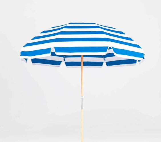 Frankford Emerald Coast 7.5 Foot Octagon Ash Wood Beach Umbrella – Manual Lift, Marine Grade Acrylic - Outdoorsiness