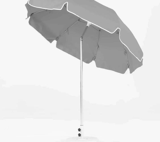 Frankford Laurel 7.5 Foot Octagon Steel Silver Anodized Market Umbrella – Auto Tilt - Outdoorsiness