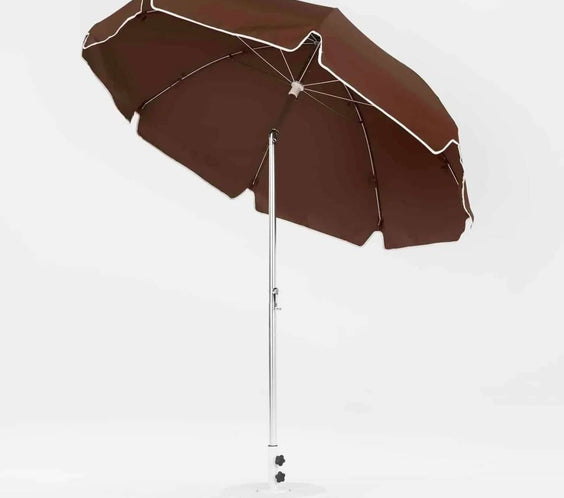 Frankford Laurel 7.5 Foot Octagon Steel Silver Anodized Market Umbrella – Auto Tilt - Outdoorsiness