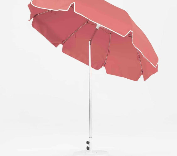 Frankford Laurel 7.5 Foot Octagon Steel Silver Anodized Market Umbrella – Auto Tilt - Outdoorsiness