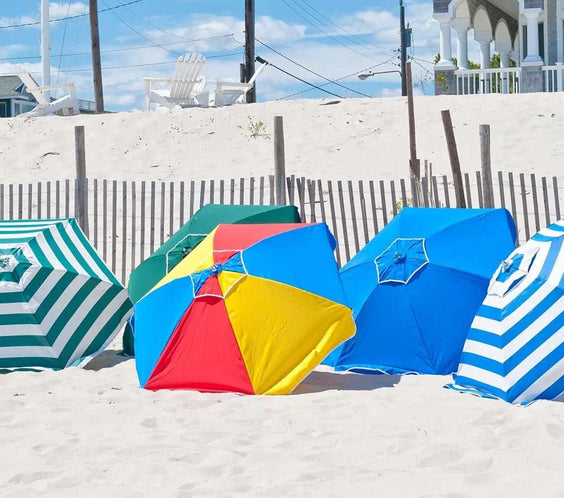 Frankford Shade Star 6.5 Foot Hexagon Ash Wood Beach Umbrella – Marine Grade Acrylic, Carry Bag - Outdoorsiness