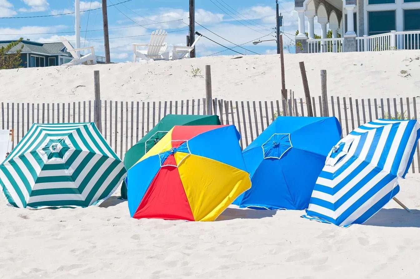 Frankford Shade Star 6.5 Foot Hexagon Ash Wood Beach Umbrella – Marine Grade Acrylic, Carry Bag - Outdoorsiness