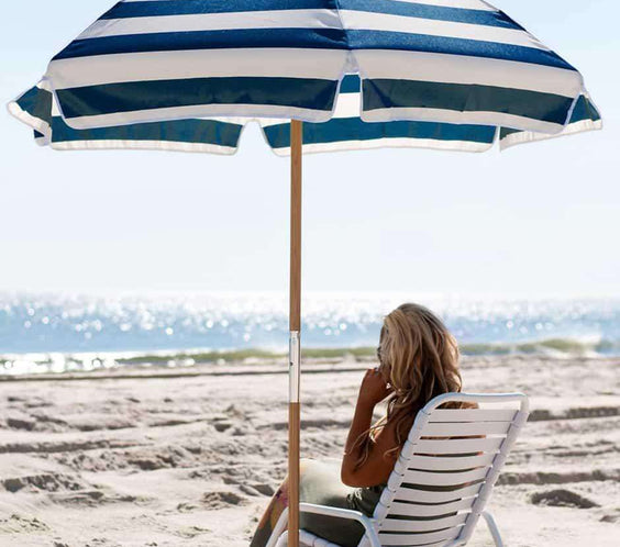 Frankford Shade Star 6.5 Foot Hexagon Ash Wood Beach Umbrella – Marine Grade Acrylic, Carry Bag - Outdoorsiness