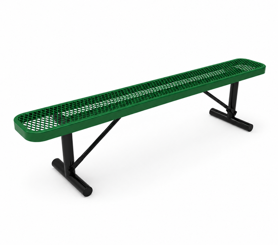 Commercial 6ft Expanded Metal Park Bench Without Back – Thermoplastic Coated, Quick Ship