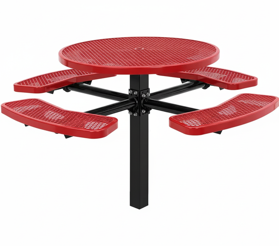 Commercial 46in Circular Single Pedestal Picnic Table – Expanded Metal, In-Ground Mount