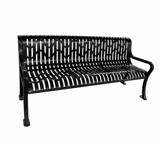Keystone Commercial 74in Ribbed Steel Park Bench With Back & Arms – Thermoplastic Coated - Outdoorsiness