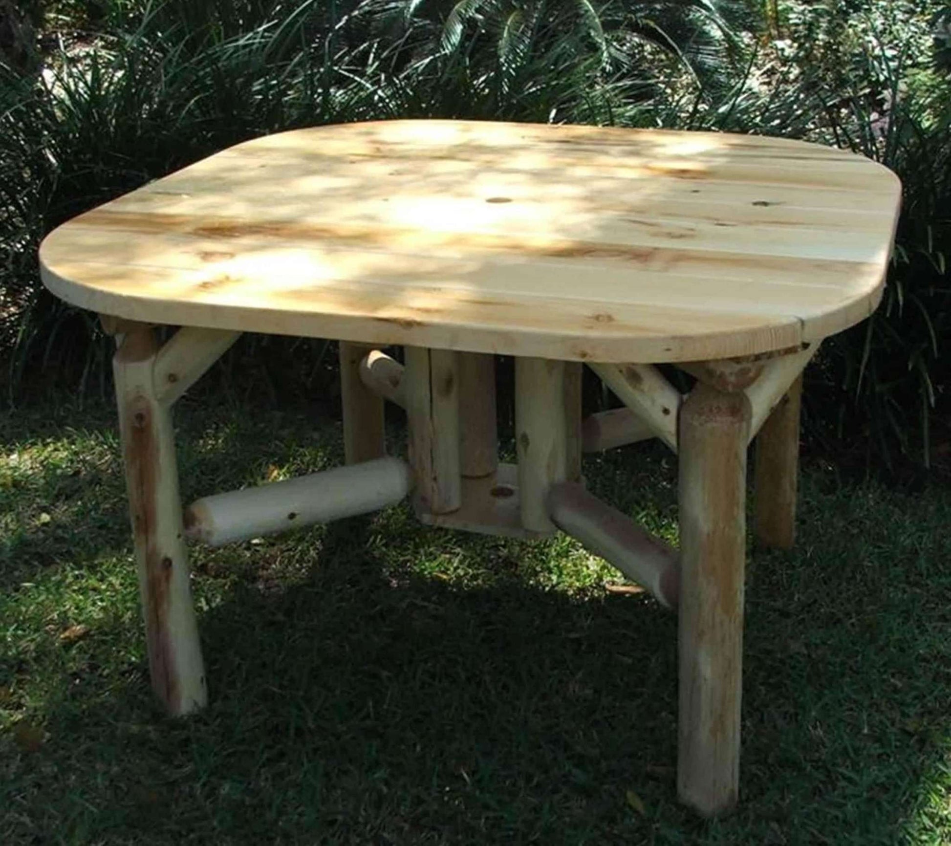 Lakeland Mills Cedar Log 47 Inch Roundabout Outdoor Table - Outdoorsiness