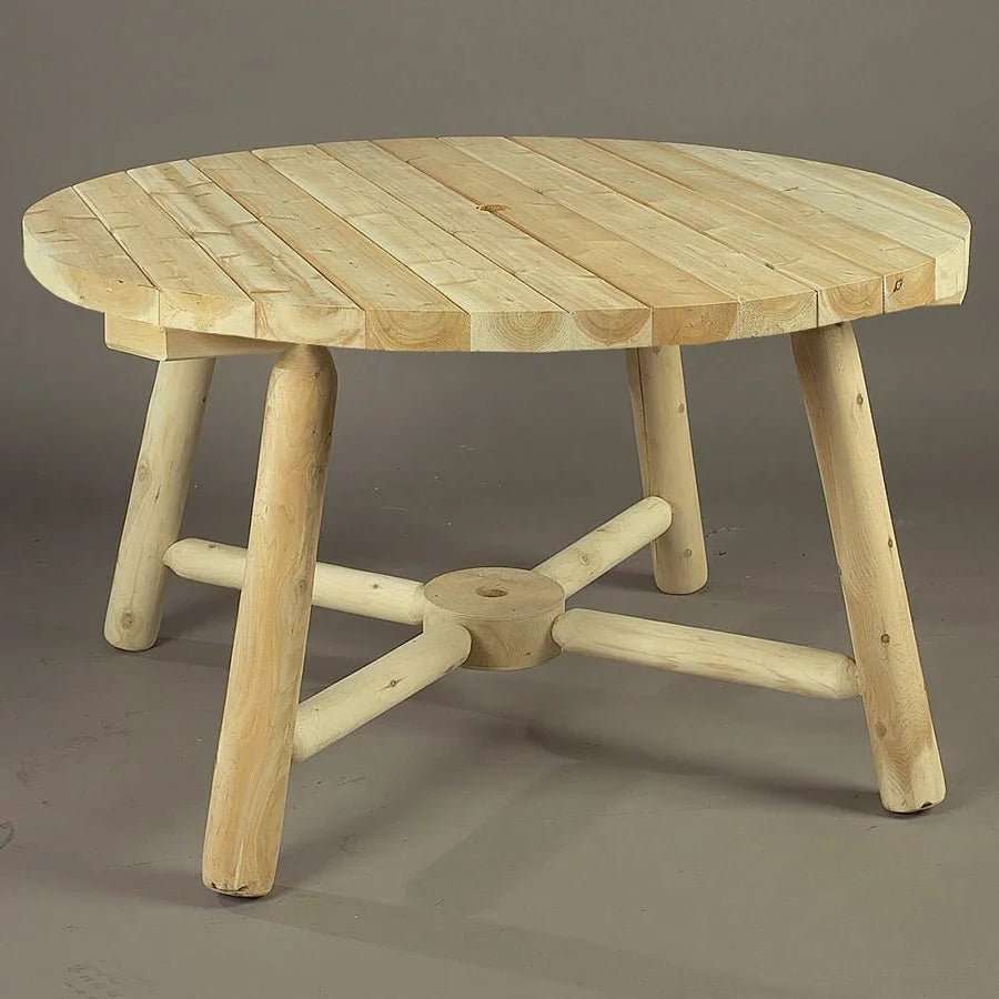 Lakeland Mills Cedar Log 48 Inch Round Outdoor Umbrella Table - Outdoorsiness