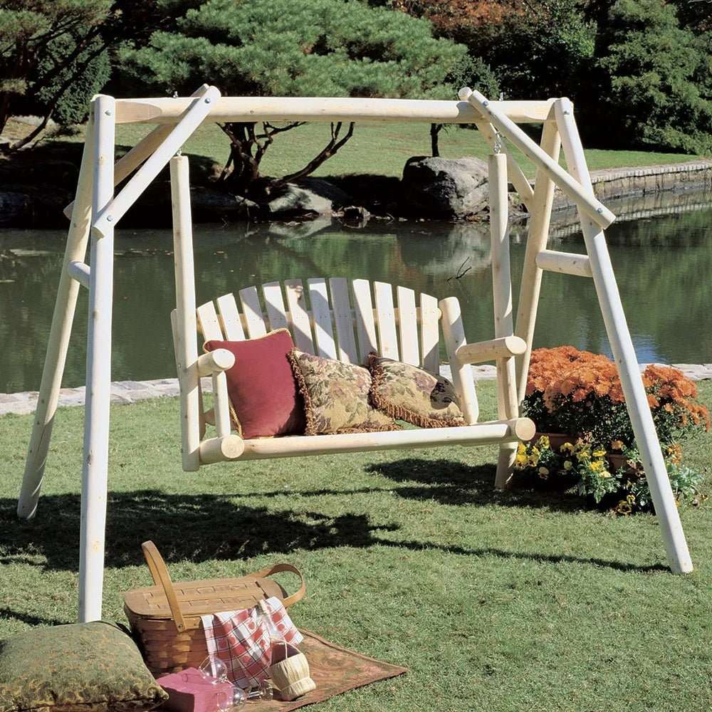Lakeland Mills Cedar Log 4ft American Yard Swing & A-Frame Set - Outdoorsiness